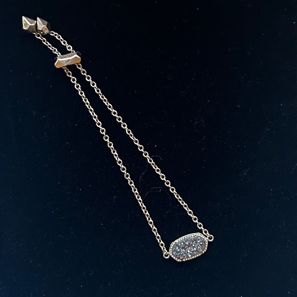 Kendra Scott Elaina Adjustable GOLD Chain Bracelet In Platinum Drusy